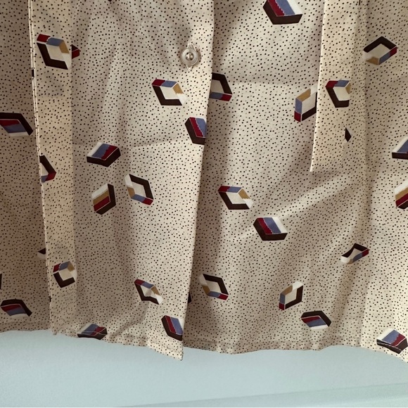 Vintage 80s Personal Beige Geometric Pattern Blouse Long Sleeves Women’s Size 12 - Picture 8 of 16